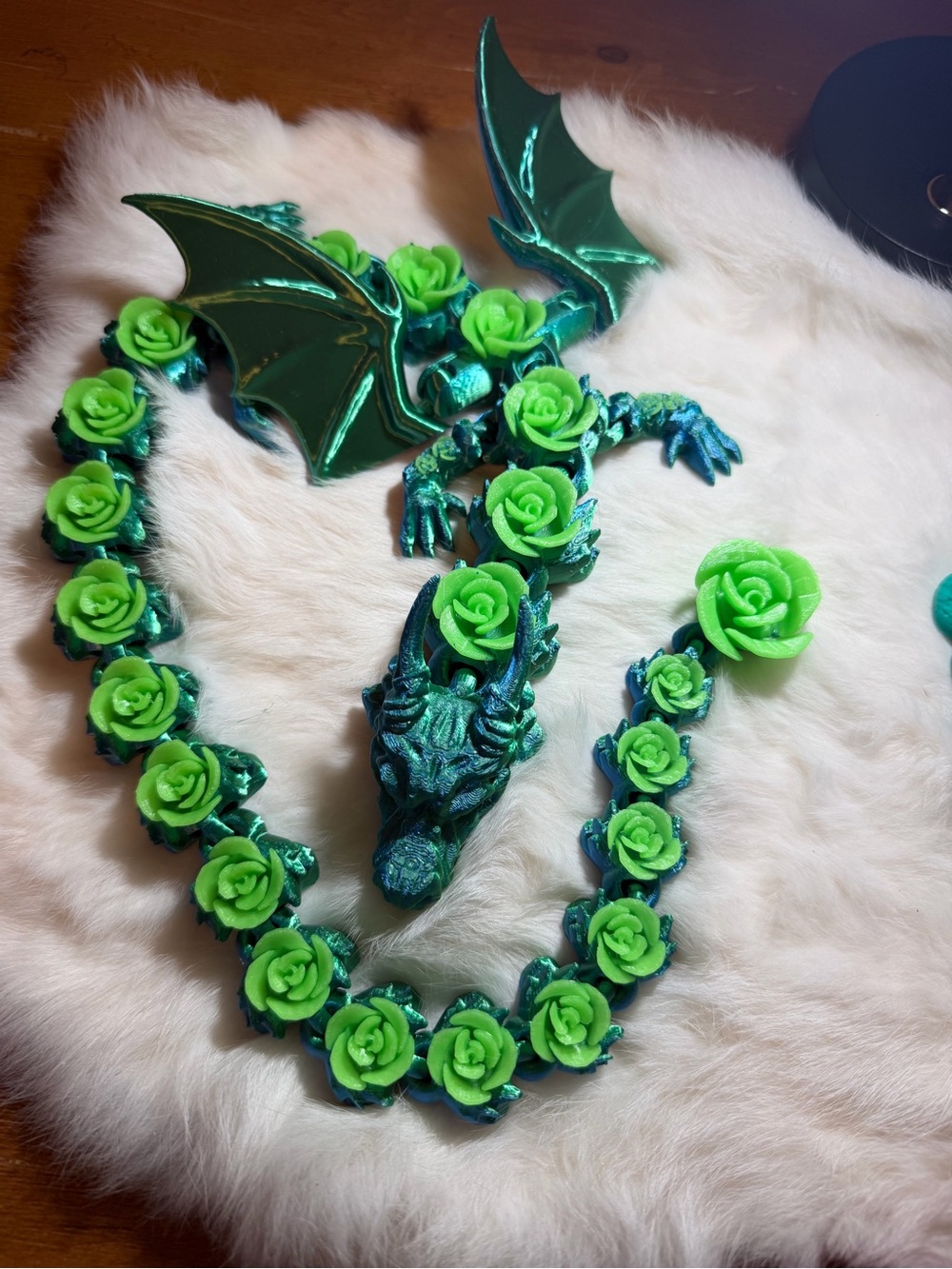 Green Dragon Rose fidget - Iridescent Emerald & Lime Floral Statement